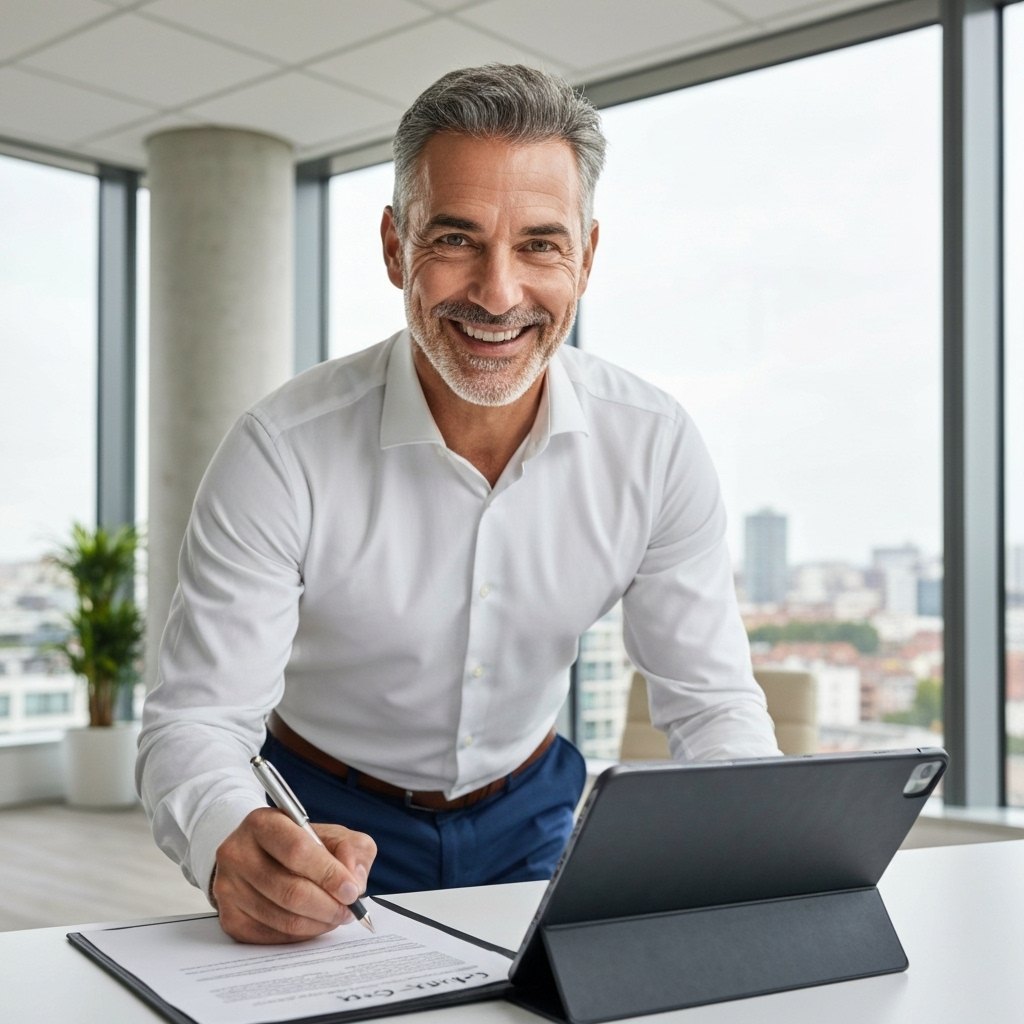 MEI assinando contrato de plano de saúde no tablet